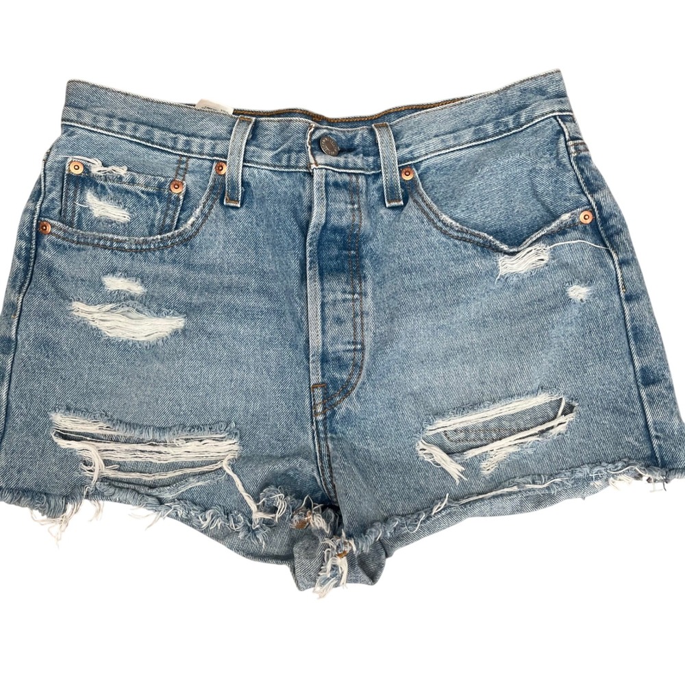 Levi 501 Original Cutoff Shorts Womens W30 Blue Jean Denim Distressed Button Fly